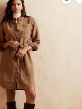 Banana Republic Brown Button-Front Belted Shirtdress